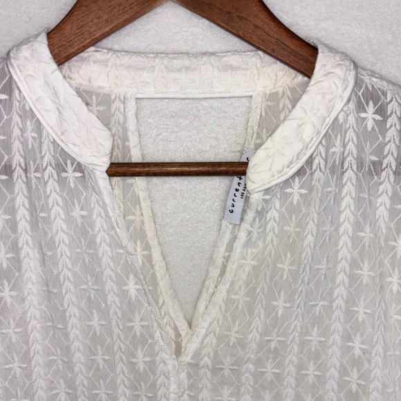 ANTHROPOLOGIE CURRENT AIR Women's White Blouse V‎ Neck Sheer Short Sleeve Medium - Picture 3 of 14